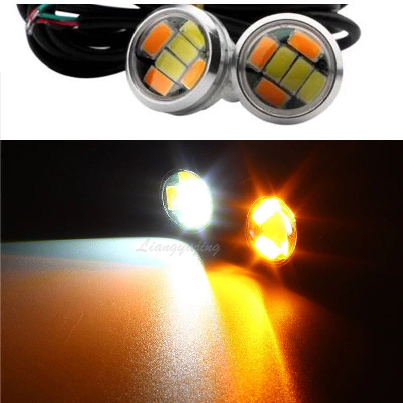 10PCS Auto, LED Gaismas Dual Krāsa Balta/Dzintars Ērglis acis, Dienas Gaismas lukturi dienas gaitas lukturi Pagrieziena Signāla Lampas Spuldzes Black/Skaida Shell 12V