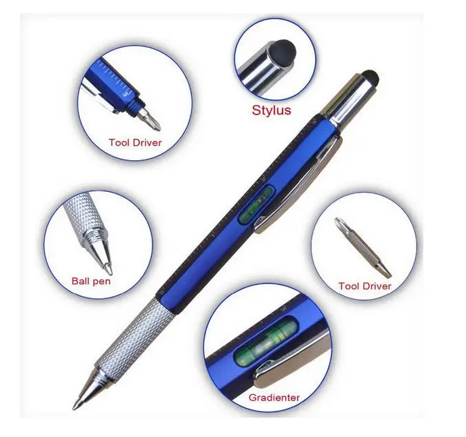 10pcs /partija, 7 in 1 daudzfunkciju lodīšu pildspalva ar Modernu rokas instruments, pasākumu tehniskais lineāls, skrūvgriezis skārienjutīgo ekrānu irbuli