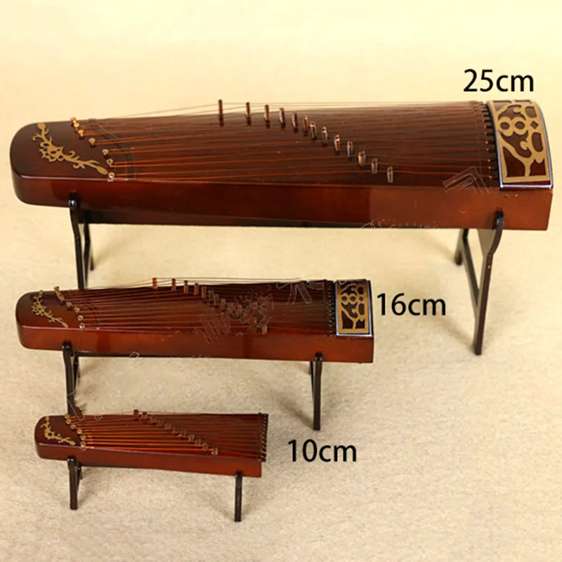 1gb Koka Miniatūra Ķīnas Zither Modelis ar Atbalstu un Gadījumā, Mini Guzheng 1/12 Namiņš 1/6 Rīcības attēls Piederumi OB11