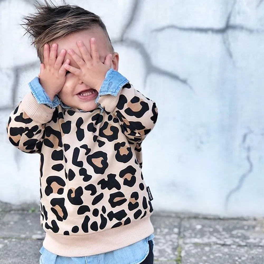 2019 INS KARSTĀ bērniem apģērbi zēniem apģērbi meitenēm bērnu apģērbu meitene drēbes, baby boy apģērbs bērniem leopard sporta krekli meitenes apģērbt