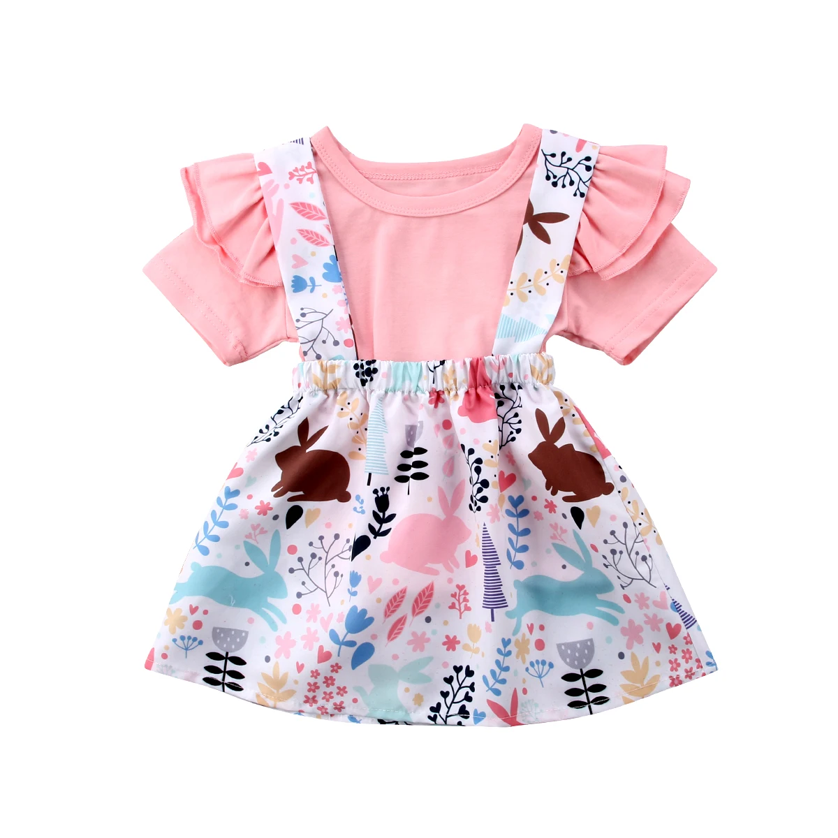 2gab Vasaras Topi+Kleita Princese Apģērbs Mazulim Meitene Dzīvnieku un Ziedu Drukāt Apģērbs,