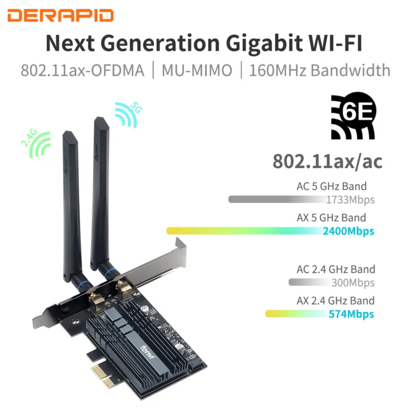 3000Mbps PCI-e Bezvadu Adapteris Intel AX210 wifi 6E Wlan Karti Bluetooth 5.2 Dual Band 2.4 GHz/5 ghz MU-MIMO AX200NGW 802.11 ax