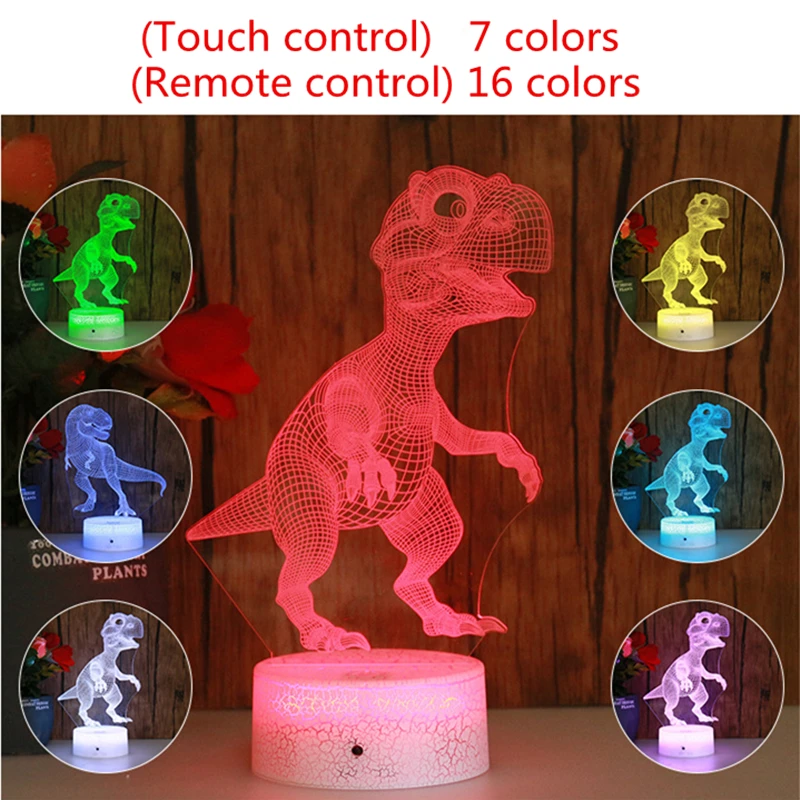 3D Dinozauru Nakts Gaismas Jurassic 16 Krāsas Radošo LED Apgaismojums Galda Lampas, Nakts Lampas, Ziemassvētku dāvanas, Dekori Bērni Guļ Lampas