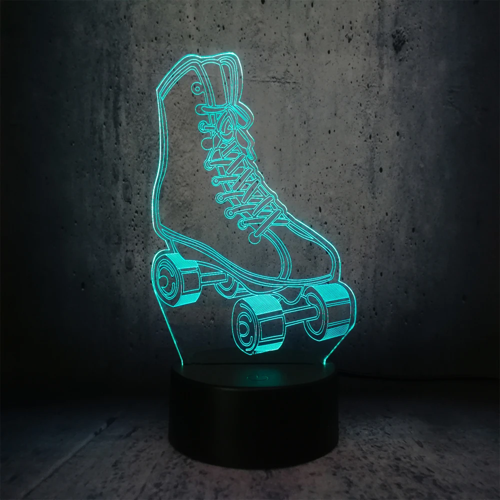 3D LED Lampas, Sporta Skrituļslidas Multicolor Slīpums Dimming Nakts Gaisma USB Touch Guļ Bērni 4 riteņu trīsi kurpes lampas