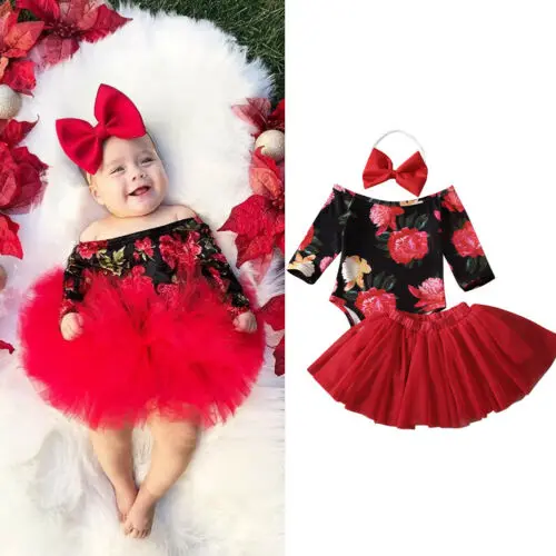 3PCS Ziedu Drukāt Romper Jumpsuit+Tutu Svārki+Galvas Apģērbs Komplekts Jaundzimušo Bērnu Meitene Apģērbu Komplekti