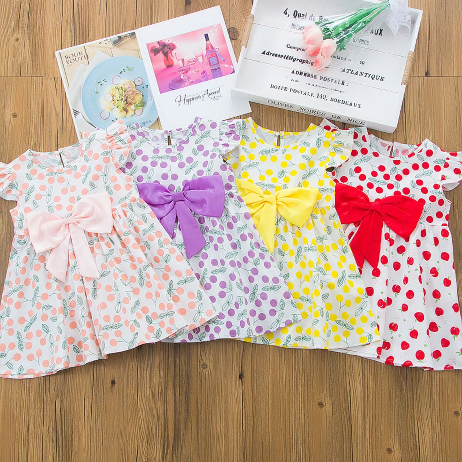 40# Toddler Kids Bērnu Apģērbu Meitenēm Gadījuma Bowknot Augļu Drukāt Meitenes Gadījuma Kleitas Puse Princese Apģērbs, Bērnu Komplekts