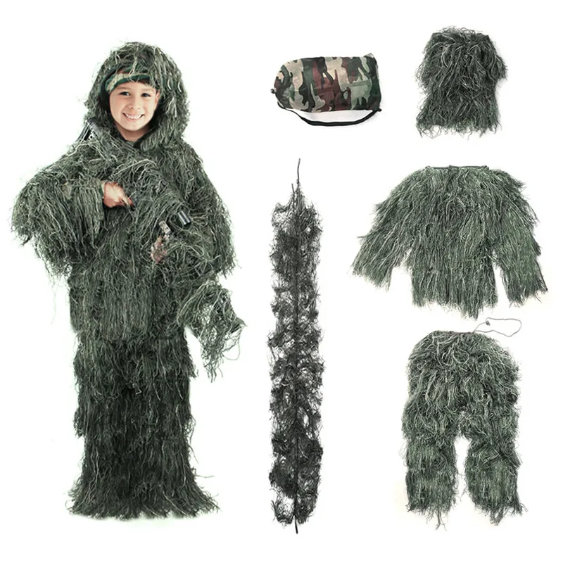 5 GAB. Bērni, Bērni Medību drēbes Ghillie Kostīmi, bērnu Maskēties Taktiskās Džungļu Militāro Uzvalks 3D maple leaf Bionisko Kostīmi