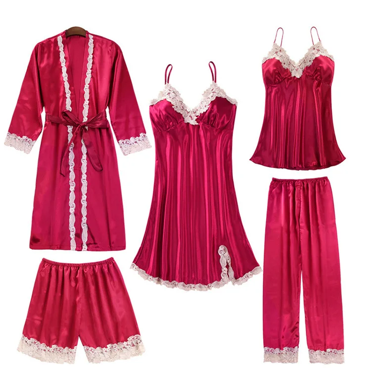 5 Gabali, kas Nosaka Sieviešu Pidžamas Komplekts Sexy Mežģīņu Satīna Sleepwear Sieviešu Pidžamas Sieviešu Pidžamas Pyjama Gadījuma Miega Atpūtas telpa