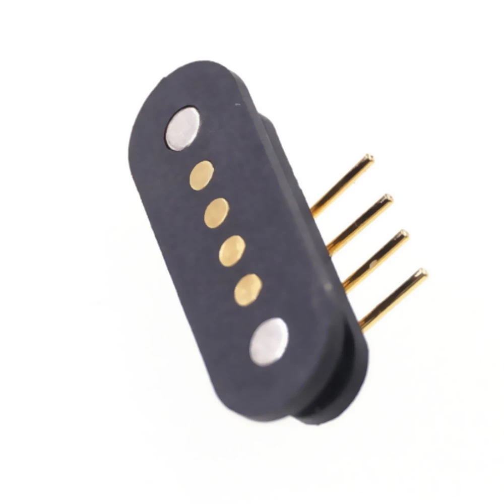 5 Pāri Atsperi Magnētisko Pogo pin savienotāju 4-pin Piķis 2,5 mm ar caurumu Leņķveida vīrietis sieviete 2A 36V DC Barošanas Zondes Maksas