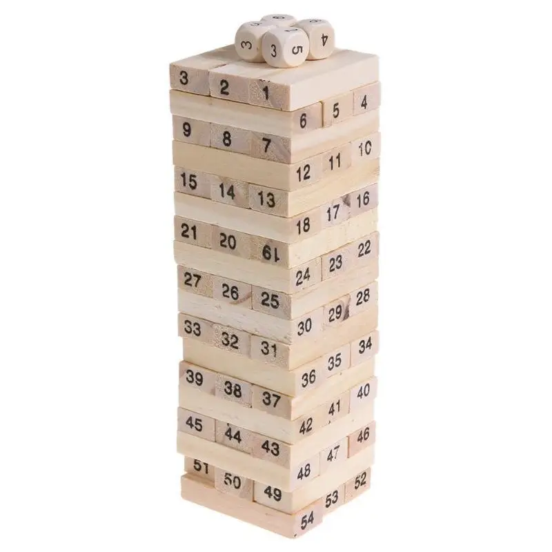 54pcs Koka Ēku Koka Tornis Blokiem, Rotaļlietas Domino Krāvējs galda Spēle Ģimenei/personai Smieklīgi Ekstrakts Masīvkoka Celtniecības Bloki Spēle