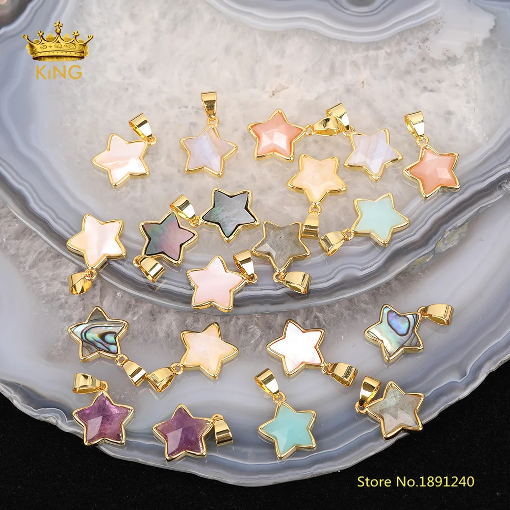 5gab Slīpētas Zvaigžņu Akmeņiem Kuloni par Rotaslietu izgatavošana,Star Gold Charms Dziedināšanas Kristāla Kaklarota Secinājumi