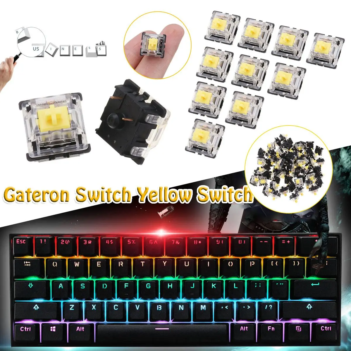 70PCS Pack 3Pin Gateron Lineāro Dzeltenā Maiņa Klaviatūras Maiņa Mechanical Gaming Keyboard