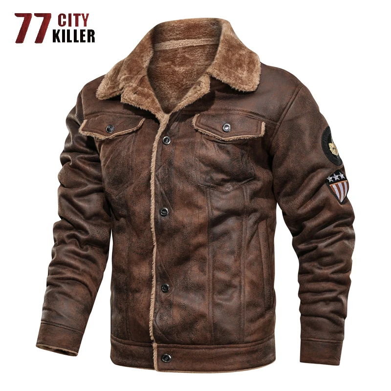 77City Killer Ziemas Militārā Jaka Vīriešiem Biezs Silts Zamšādas Zamšādas Jakas Vīriešu Motociklu Vintage Outwear chaqueta hombre S-3XL