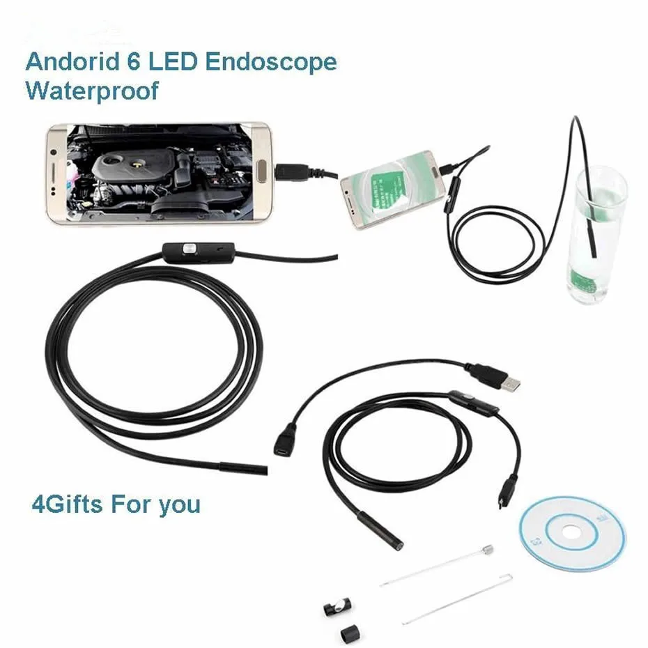 7MM Endoskopu, Fotokamera 2 in 1 USB Mini Videokameras IP67 Waterproof 6 LED Borescope Inspekcijas Automašīnas Pārbaudes Kamera, Android PC