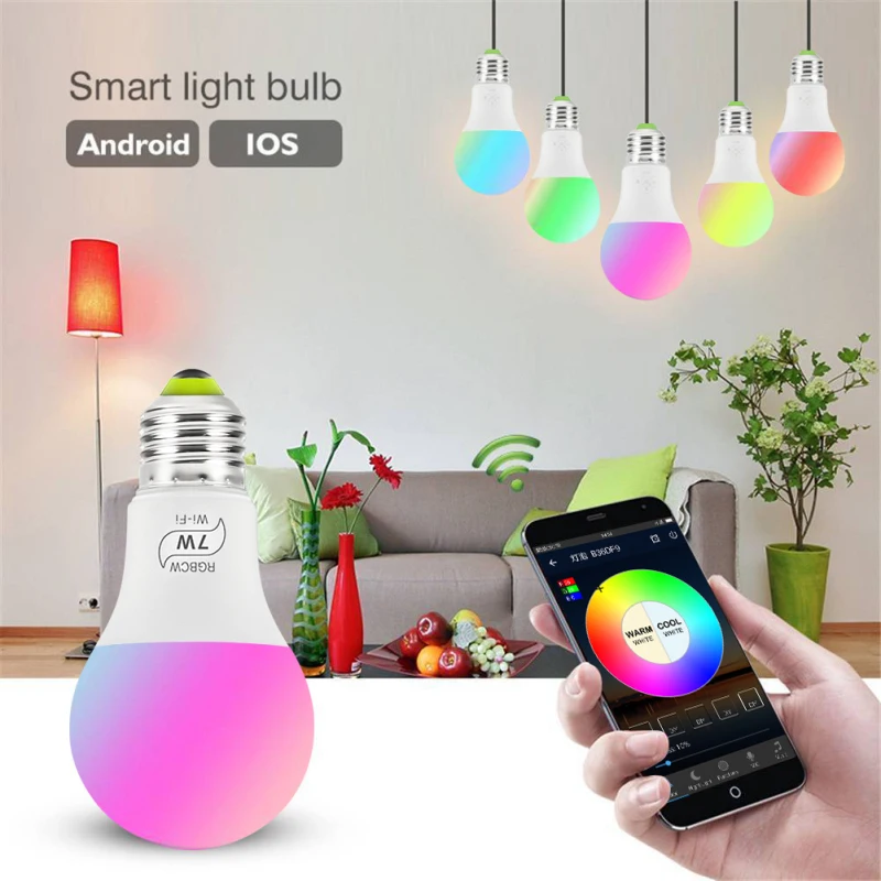 7W E14 WiFi Smart Gaismas Spuldze RGB LED Lampu Droselēm WiFi Spuldzes Enerģijas Taupīšanas Lampa Strādā Ar Amazon Alexa, Google Home