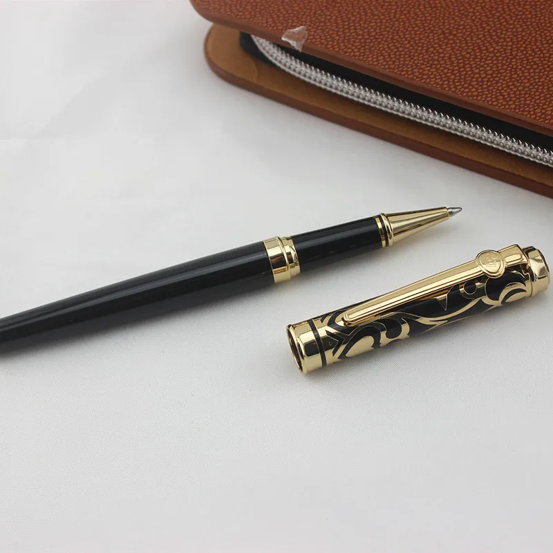 AAA kvalitātes zīmolu HERCOGA melnā metāla Rullīti lodīšu pildspalva ar Kasti sodu, biroja kancelejas preces luksusa Rakstot lodīšu pildspalvas dāvanu