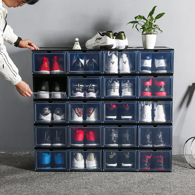AJ kurpju kastē high-top basketbols kurpes nepievelk putekļus uzglabāšanas kaste ar cieta materiāla 2 iepakojumi paaugstināta atvāžamais aj caurspīdīgu kurpes