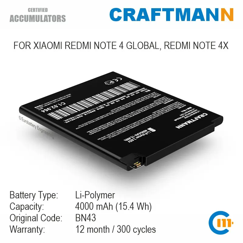 Akumulatora 4000mAh par Xiaomi REDMI 4. PIEZĪME PASAULES, REDMI, ŅEMIET vērā, 4X (BN43)