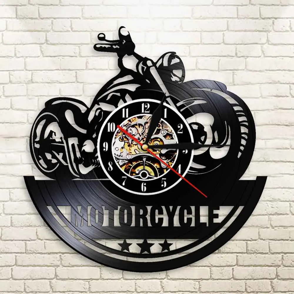 Amerikas Klasisko Motociklu Sienas Art Sienas Pulkstenis Garāžas Zīme Motociklu Vintage Vinila Ieraksts Sienas Pulkstenis Cilvēks Ala Dekoru Bikers Dāvanu