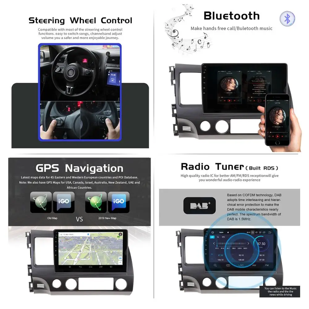 Android 10.0 Auto Stereo Smart Multimediju DVD Atskaņotājs, GPS Navigācijas Honda Civic 2006-2011 Audio radio, magnetofons galvas vienības
