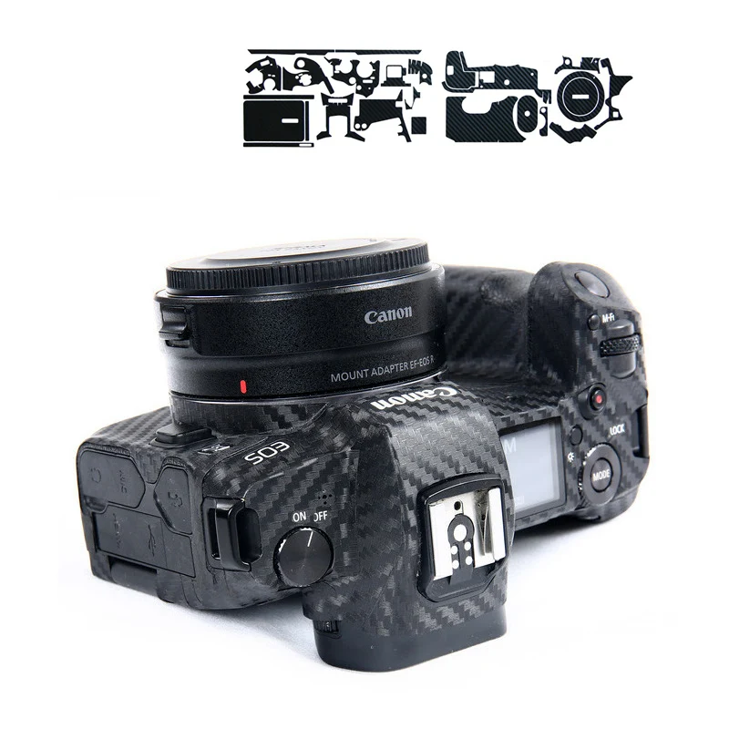 Anti-Scratch Kameras korpuss Oglekļa Šķiedras Pārklājumu Komplekts Canon EOS R5 R6 RP R R-P M50 Aizsardzības ādas aizsargs uzlīme DIY Apdare