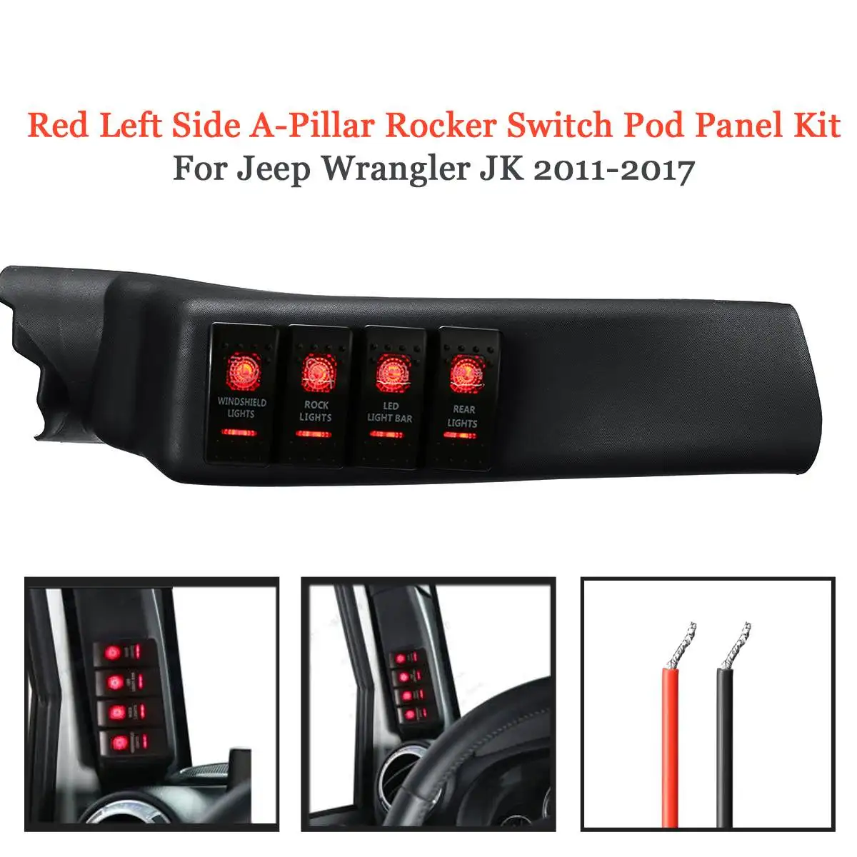 Attiecībā par Jeep Wrangler JK 2011-2017/2011-2018 Auto Kreiso Sānu balsts Slēdzis Pod Panelis 4 Laivu Šūpuļzirgs Slēdzis Panelī Zilās/Sarkanās Gaismas