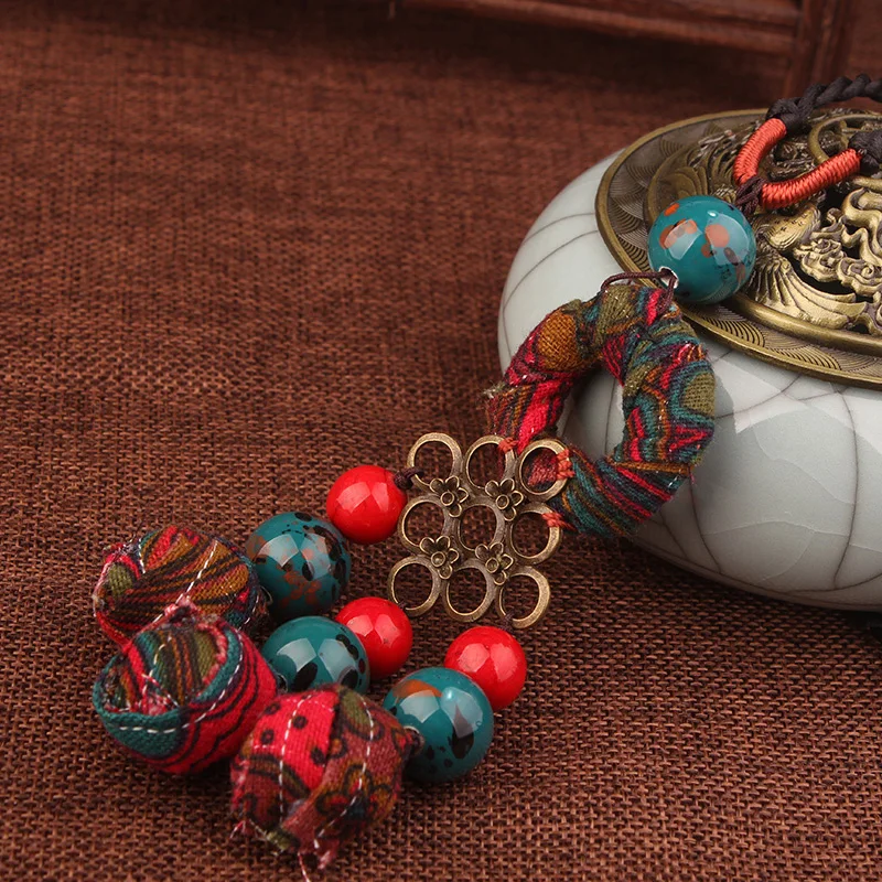 Auduma ballsnew modes dabas akmeņi, etniskā kaklarota,roku darbs pītā bronzas piekariņi vintage keramikas kaklarota