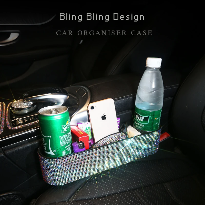Auto bling bling Rhinestone Sēdekļa Kabatas Organizators Špaktele Spraugu Auto Konsoles Sānu gadījumā Mobilais Maka Monētu Taustiņu Kredītkartes