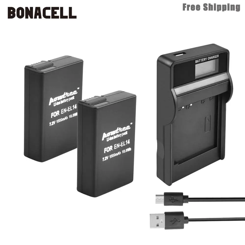 Bonacell 1500mAh EN-EL14 LV-EL14a ENEL14 EL14, Akumulatora+LCD Lādētājs Nikon P7800,P7700,P7100,P7000,D5500,D5300,D5200,D3200 L50