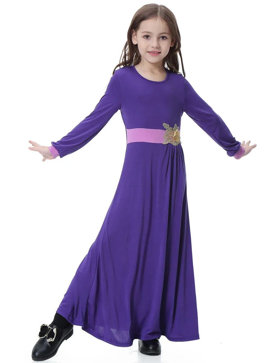 Bowknot Musulmaņu Tradicionālās Islāma Abaya Par Kazlēnu Meiteni Turku, Arābu Eid Mubarak Kleita Malaizijas Apģērbu Lūgšanas Kleita Violeta