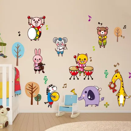 Bērni Jauki Tapetes, Karikatūra Cute Dzīvnieku sienas Sienas Mūziku, Ņemiet vērā, Sienas Decal Bērnudārzos, Sienas Dekori Childroom rotaļu Istaba Bērnu Istaba