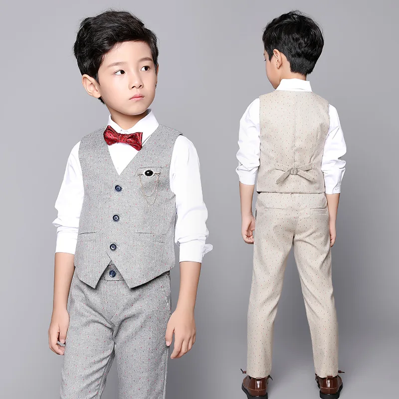 Bērniem Oficiālu Kāzu Uzvalks Ziedu Zēni Veste +Bikses 2gab Apģērba Komplekts Bērniem, Uzvalku, Kleitu Klavieres Balli Darbības Dzimšanas dienas Kostīms