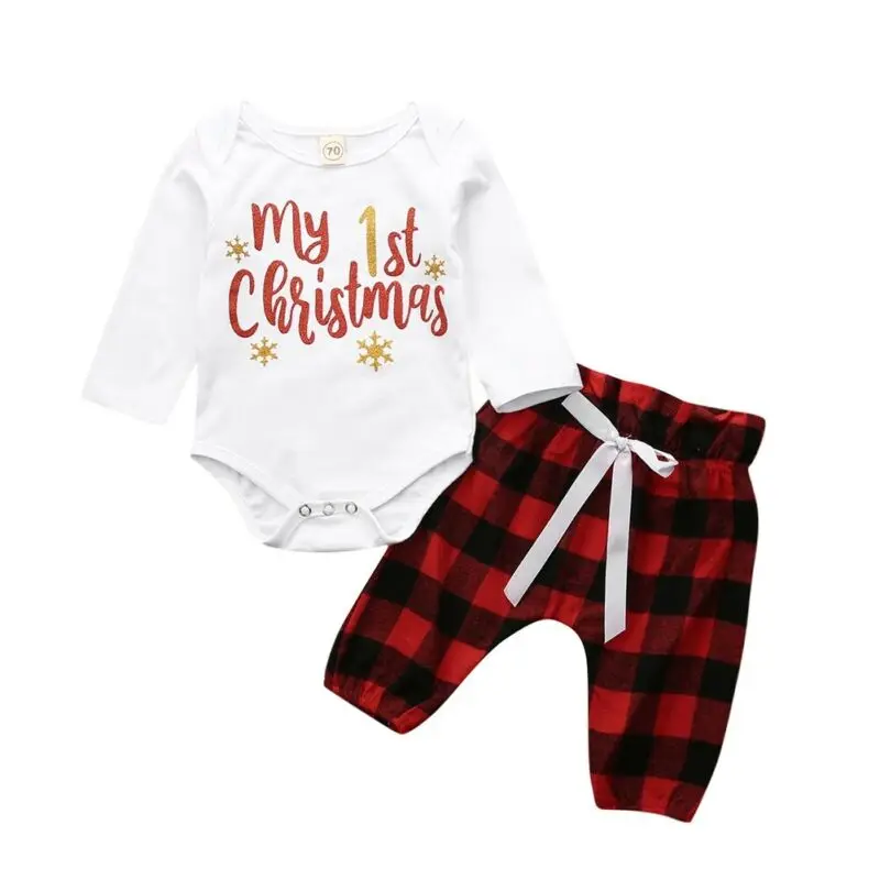 CANIS gada Rudenī, Savu Pirmo Ziemassvētku Baby Boy Meitene Jaundzimušo Ziemassvētki Apģērbu Komplekts ar garām Piedurknēm Romper Bikses Apģērbs