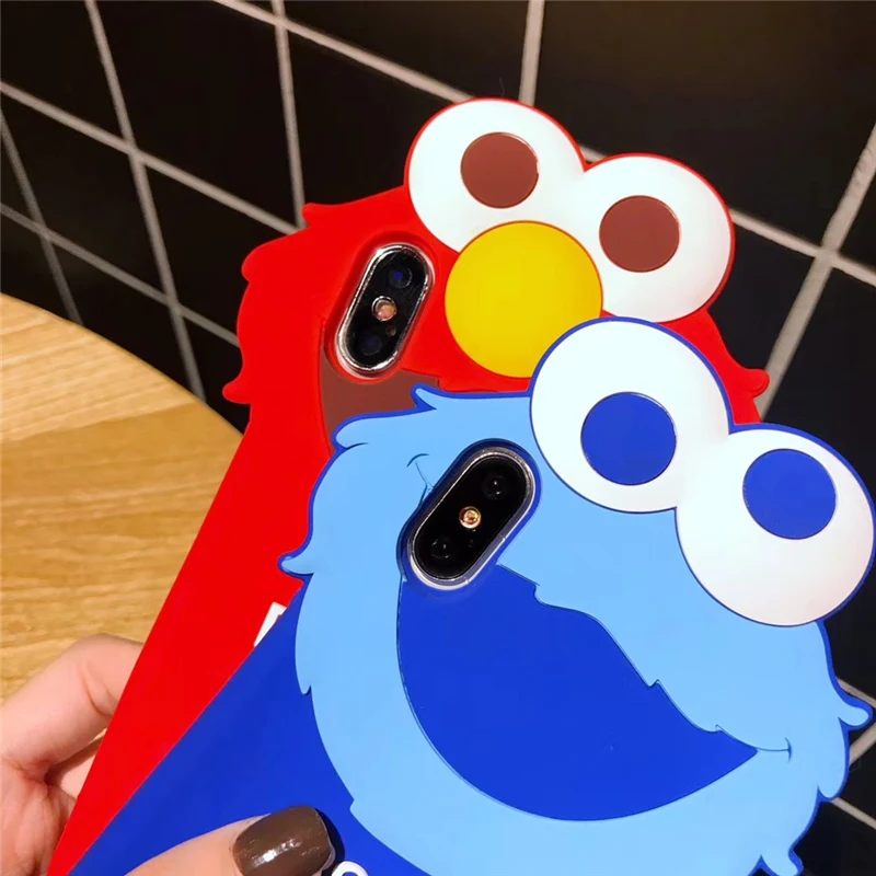 Cute Karikatūra 3D Sīkfailu Monstriem Elmo Tālrunis Lietā par iPhone 6s 6 7 8 Plus X XR XS MAX Mīksta Silikona Gumijas Vāciņu Būtiska Coque Capa
