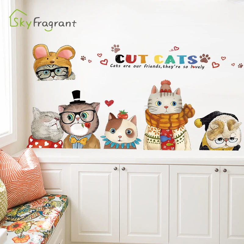 Cute kaķi, uzlīmes, telpu dekorēšana nama dekorēšana pašlīmējošas sienas uzlīmes, interjera guļamistaba dekori kabineta durvju apdare