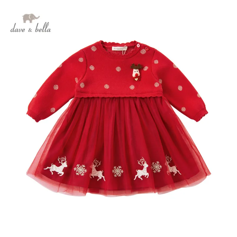 DBZ16072 dave bella ziemas baby girl Ziemassvētku multfilmas džemperis kleita bērnu modes puse kleita bērniem, zīdaiņu lolita drēbes