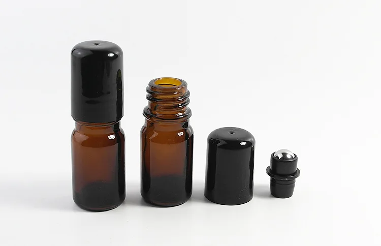 DHL 300pcs 5ml roll rullīšu pudeles ēteriskās eļļas roll-on uzpildāmas smaržu pudeles dezodorants konteineros ar vāku, melna