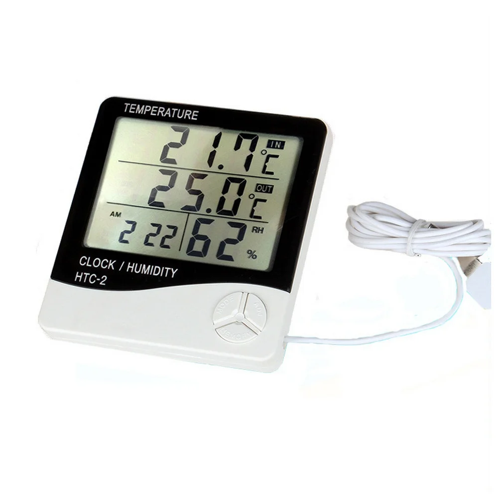 Digitālo Termometru, Higrometru, Elektroniskās LCD Temperatūras un Mitruma Mērītājs Laika apstākļu Stacijas Iekštelpu Āra Pulkstenis HTC-2