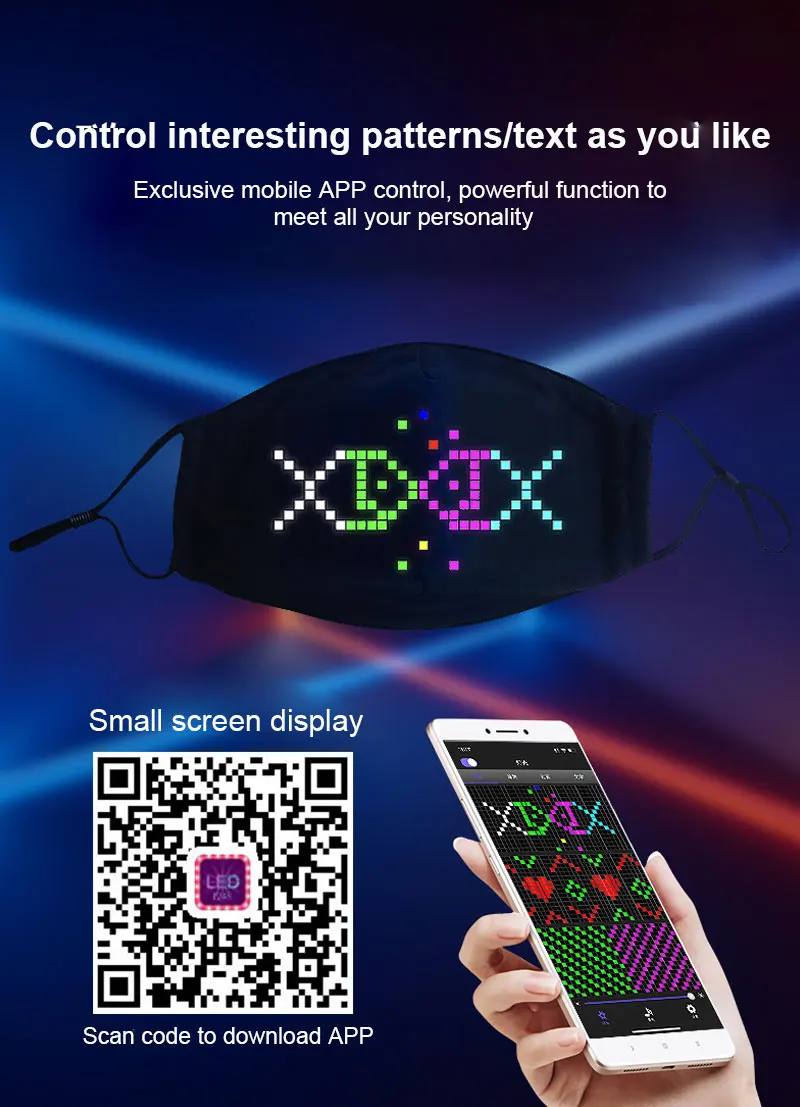 DIY Displejs 576 LED Sejas Maska Bluetooth App Kontrolē Puse Maskas Kokvilnas Elpojošs Chargable Mūziku, Burvju Kvēlojošs Maska