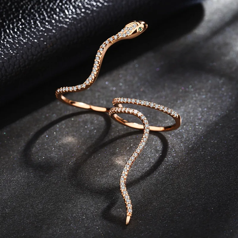 Dizainers high-end radošas personības čūska-veida gredzenu, mikro-cube cirkonija atvēršanas sieviešu banketa gredzenu modes karstā rotaslietas