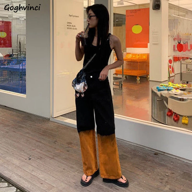 Džinsi Sievietēm Ar Augstu Vidukli, Streetwear Vintage Harajuku Draugs Zaudēt Unisex Plaša Kāju Bikses Sieviešu Kontrasta Krāsu Džinsa Modes