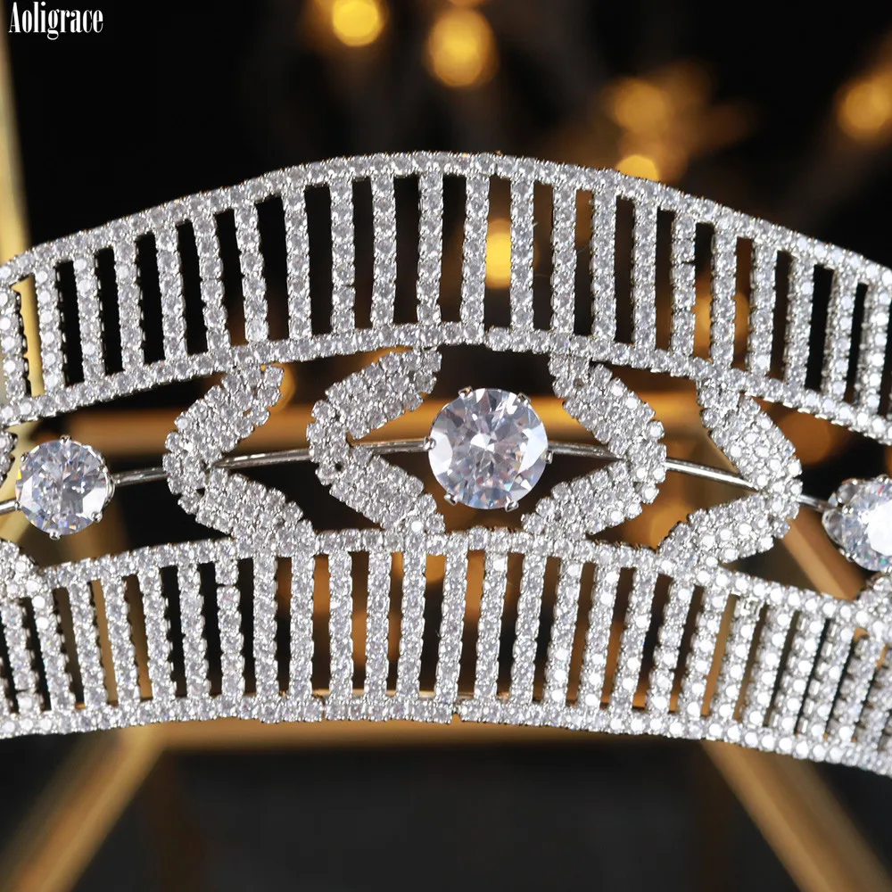Eiropas Princess Royal Crown Kubiskā Cirkonija Kāzu Gājienā CZ Zircon Garš Tiaras Puse Balli Sweet 16 Līgavas Matu Aksesuāri