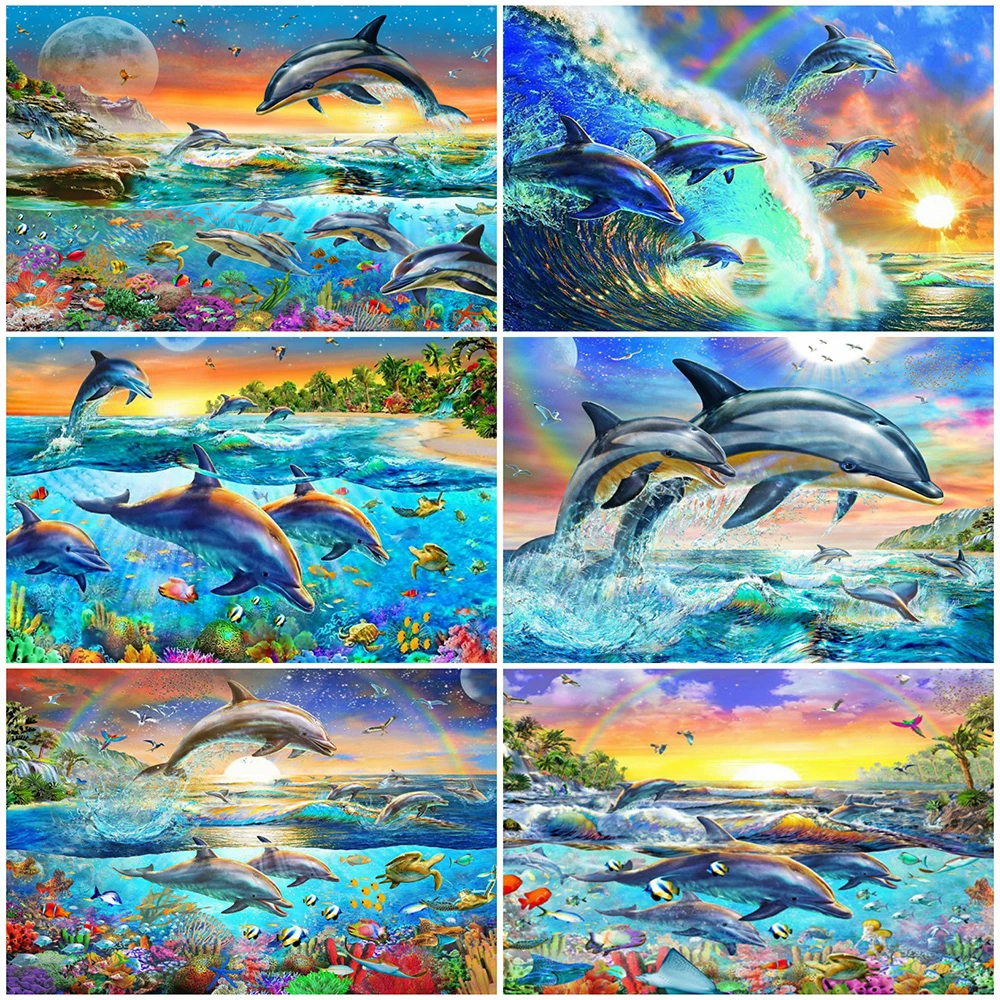 Evershine Dimanta Krāsošana Delfīnu Pilnu Kvadrātveida Mozaīkas Mākslas Saulrieta Dimanta Izšuvumi Dzīvnieku Attēlu Rhinestones Mājas Dekoru