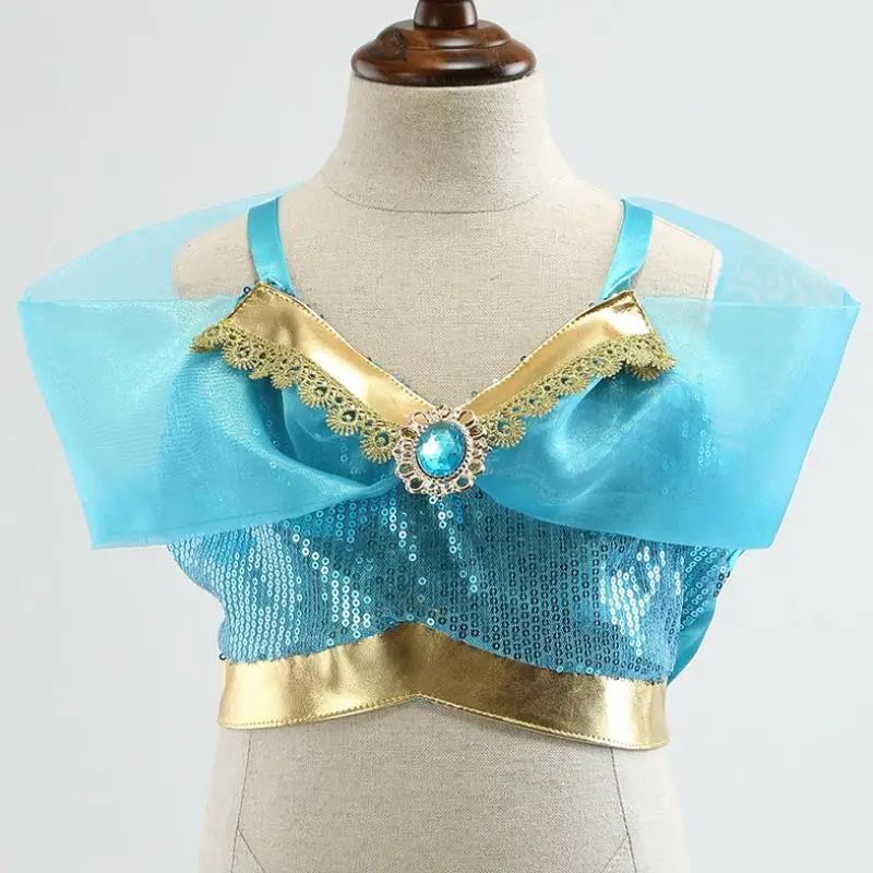 Fancy Aladdin Jasmīns Cosplay Meitenes Halloween Princess Puse Saģērbt Apģērba Komplekts Bērniem Anime Kostīmu Jasmīns Top Bikses, Uzvalks