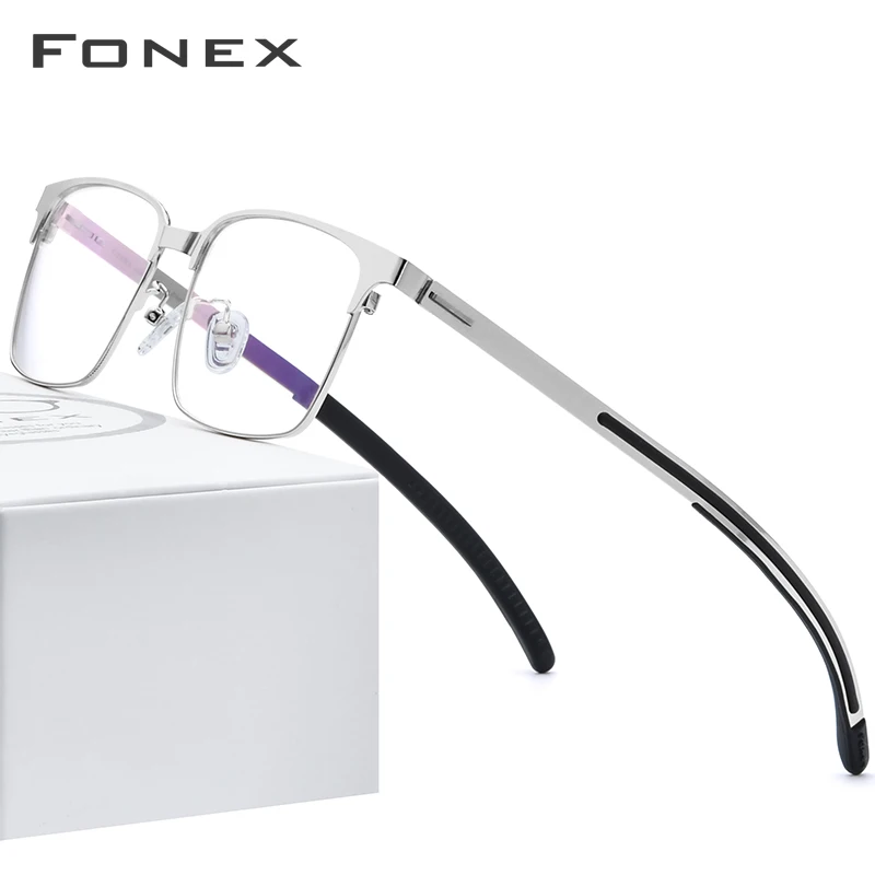FONEX Silikona Sakausējuma Optiskās Brilles Rāmis Vīriešu Laukumā Tuvredzība Recepšu Brilles 2019 Jaunu Metāla Bezskrūvju Briļļu 989