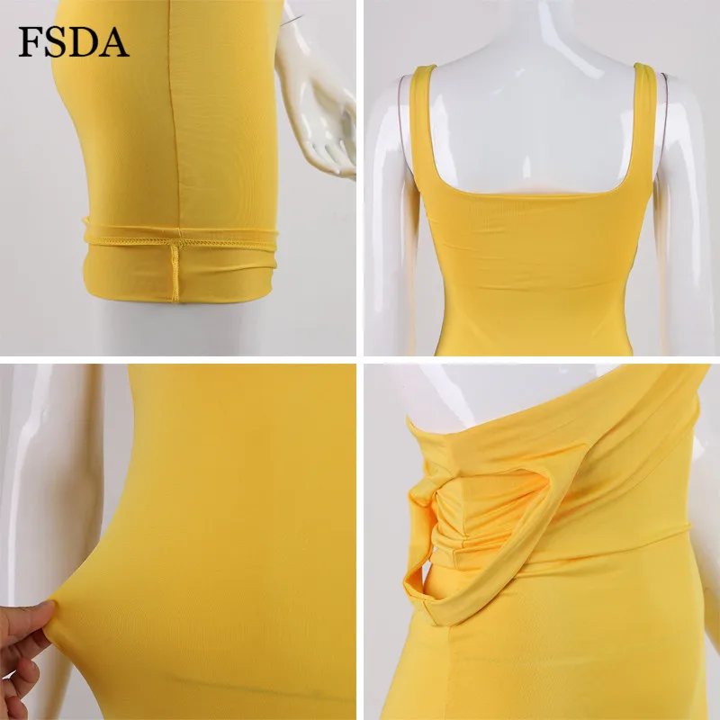 FSDA Kvadrātveida Kakla Piedurknēm Bodycon Mini Kleita Pamata Sievietēm Vasarā Black Backless Puse Sexy Dzeltena Clubwear 2020. Gadam Kleitas