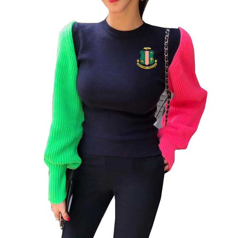 Geek, rozā un zaļā Vilnas džemperis sieviešu jaunā pavasara un rudens mētelis gurdens džemperis
