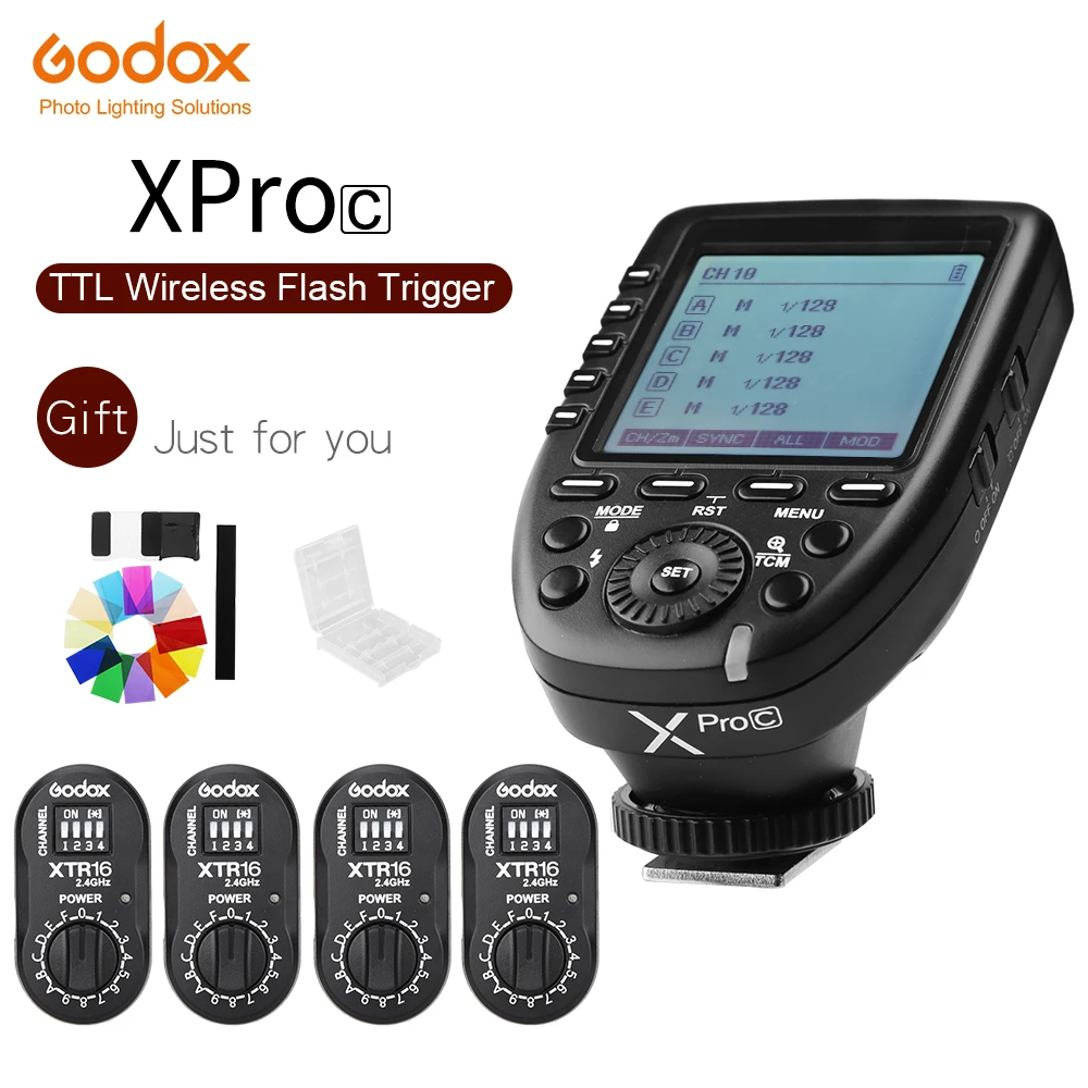 GODOX XPro-C E-TTL 2.4 G Bezvadu High Speed Sync 1/8000s X sistēma, ātrgaitas Flash Trigger + 4x XTR-16 Canon EOS Kamerām