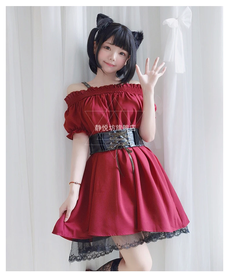 Gotikas pils salds princese lolita sarkana kleita vintage augsta vidukļa viktorijas kleita kawaii meitene gothic lolita cosplay cos loli