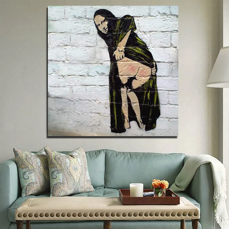Grafiti Mākslinieks Smieklīgi Mona Lisa Kanvas Glezna Izdrukāt Viesistabas Mājas Apdare Mūsdienīga Sienas Māksla, Eļļas Glezna Plakātu Bildes